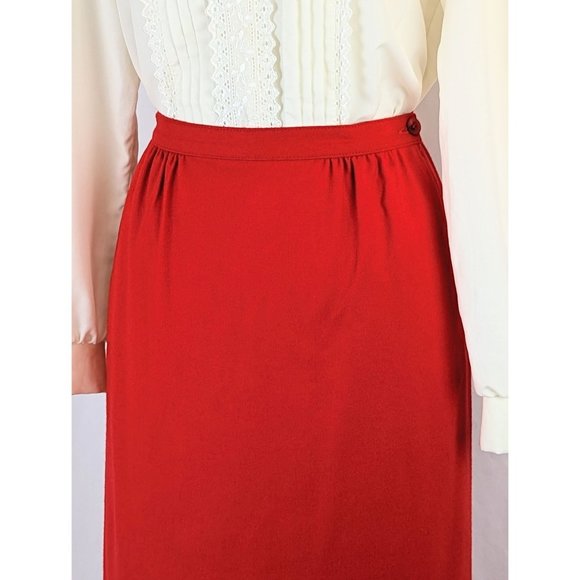 Women's Red Virgin Wool Straight Skirt Sz 10 Pendleton 1980s Office Midi Skirt - Picture 4 of 10